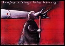 Plakat wystawowy Ramajana w ludowym teatrze Indonezji Muzeum Azji i Pacyfiku w Warszawie Projekt Stasys Eidrigevicius (1988) 