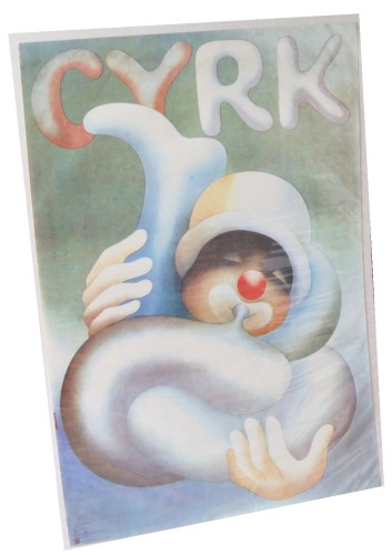 Plakat cyrkowy Cyrk [Clown z tubą] Projekt Tomasz Rumiński [dodruk] (1979)