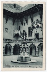 Kraków Dziedziniec Bibl. Jagiell. z pomnikiem Mikołaja Kopernika pocztówka [przed 1939] 