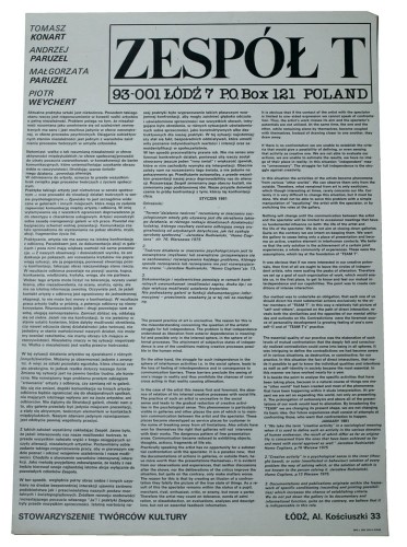 Zespół T Tomasz Konart, Andrzej Paruzel, Małgorzata Paruzel, Piotr Weychert [plakat]