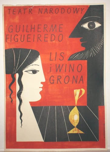 Plakat teatralny Lis i Winogrona Guilherme Figueiredo Teatr Narodowy Proj. Jerzy Srokowski (1959)