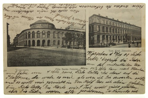 Warszawa Filja Banku Państwa Towarzystwo Kredytowe Ziemskie [pocztówka ca 1908]