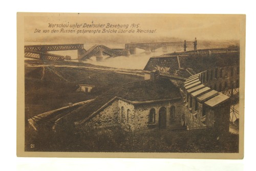 Warszawa Wysadzony przez Rosjan most na Wiśle [pocztówka ca 1915]