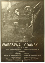 Plakat wystawowy Wyspa Malarstwo Rzeźba Instalacja Galeria Sztuki Współczesnej Warszawa - Gdańsk Autor nierozpoznany (1990)