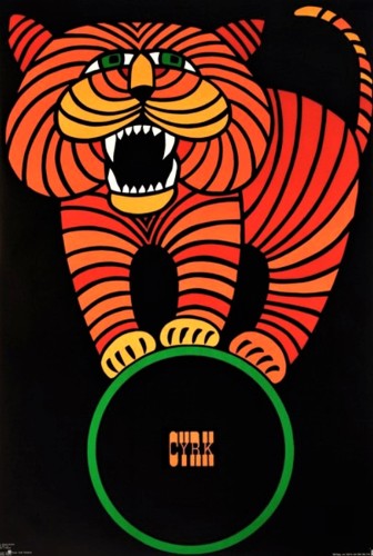 Plakat Cyrk [Tygrys na kole] Projekt Hubert Hilscher [dodruk] (1979)