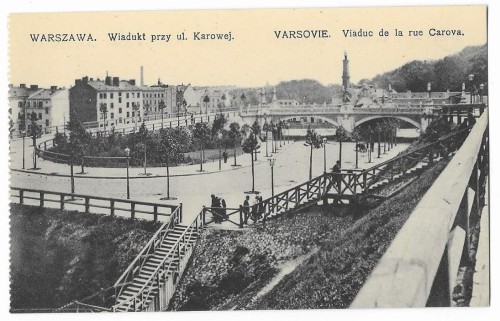 Wiadukt przy ulicy Karowej [Karowa] Warszawa Chlebowski i S-ka [pocztówka, ca 1910]