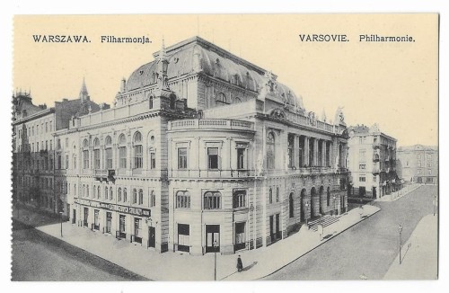 Filharmonja [Filharmonia] Warszawa Chlebowski i S-ka [pocztówka, ca 1910]
