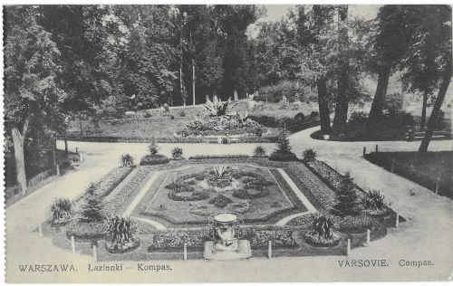 Łazienki Kompas Warszawa Chlebowski i S-ka [pocztówka, ca 1910]