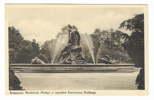 Bydgoszcz Wodotrysk Potop w ogrodzie Kazimierza Wielkiego  [pocztówka / ca 1925]