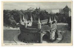 Kraków. Barbakan i Brama Floriańska [pocztówka / ca 1930]