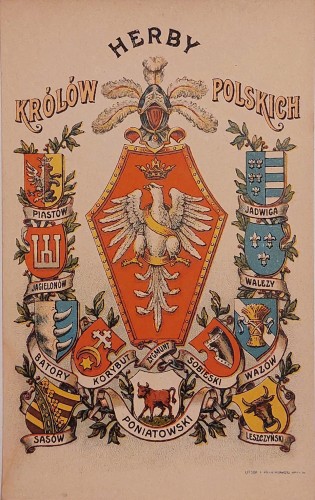 Herby Królów Polskich [pocztówka / przed 1939]