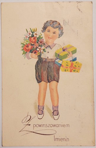 Z powinszowaniem imienin Karta okolicznościowa [pocztówka / przed 1939]