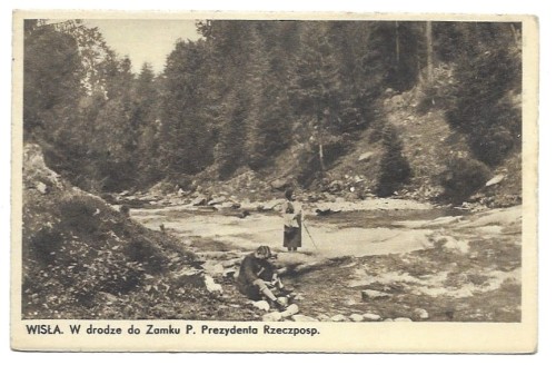 Wisła Śląsk Cieszyński W drodze do Zamku P. Prezydenta Rzeczypospolitej [pocztówka przed 1939]