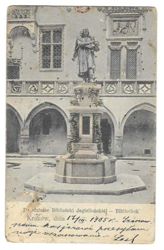 Kraków Dziedziniec Biblioteki Jagiellońskiej [pocztówka ca 1905]