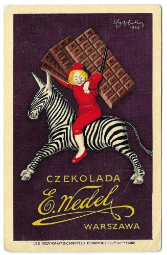 Czekolada E. Wedel Warszawa. Sygn. Les Nouvlles Capiello, Devambez. Soc`te An`me Paris [pocztówka 1926]