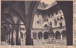 Kraków Pomnik Kopernika w Dziedzińcu Bibljoteki Jagiellońskiej [pocztówka / przed 1939]