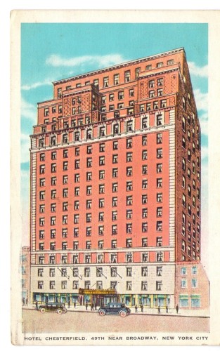 Hotel Chesterfield 49th Near Broadway New York Nowy Jork (pocztówka)(Postcard)(ok. 1930)