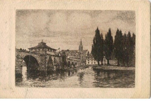 Alte Mainbrucke mit Deutschherrenhaus Frankfurt a M ilustr Matthes Paul Oskar No 206 (pocztówka ok 1900)