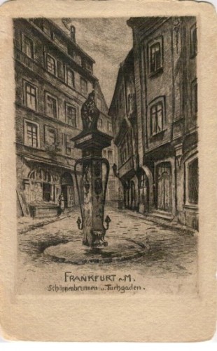 Frankfurt a M Schoppenbrunnen Tuchgaden (pocztówka ok 1900)