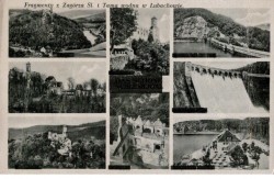 Fragmenty z Zagórza Śląskiego i Tama wodna w Lubachowie (pocztówka po 1945)
