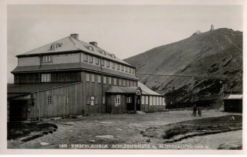 Riesengebirge Schlesierhaus m. Schneekoppe 1605 m (pocztówka przed 1945 Karkonosze)