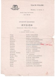 Irydion Krasicki Zygmunt Program teatralny Teatr Polski Sezon 1965 1966 (4 lutego 1966)