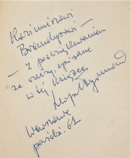 autograf - dedykacja Leopolda Tyrmanda dla Kazimierza Brandysa